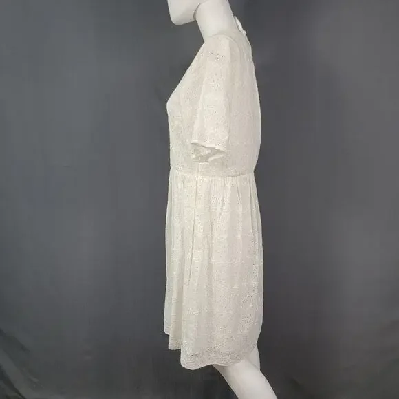Downeast Eyelet Dress M White Cotton Fit & Flare Cottagecore - Picture 3 of 9